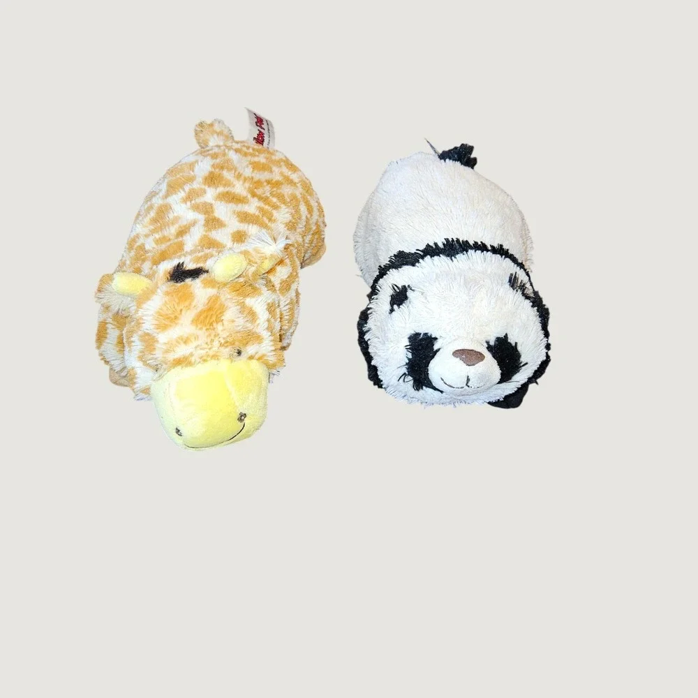 Pillow Pets Pee-Wees Giraffe and Panda Plush Toy Lot Small 11 inch Travel Pillow